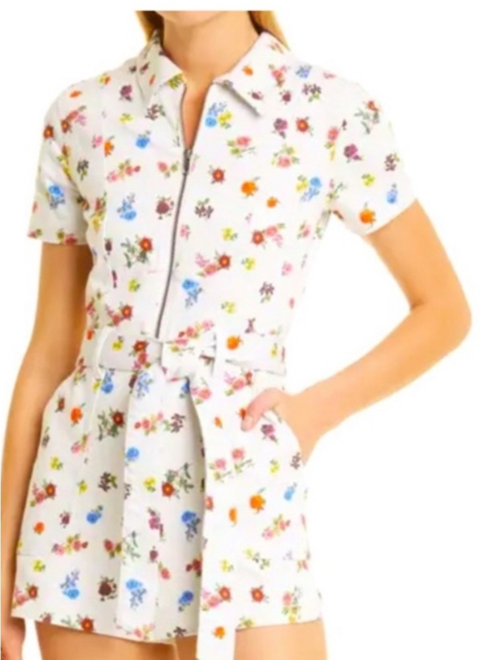 Alice + Olivia White Floral Zip-Front Kids Pajama Romper
